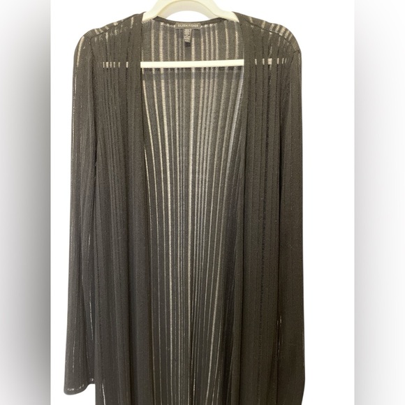 Eileen Fisher Black linear sleek tencel  Cardigan size M - Picture 2 of 3
